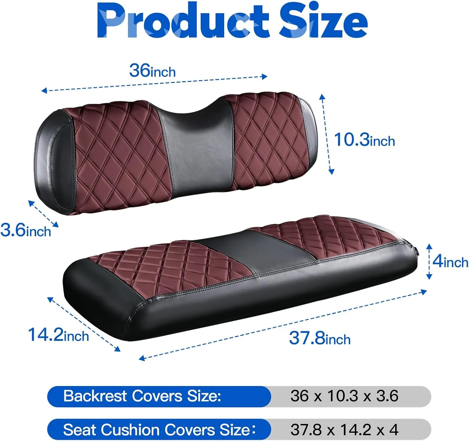 NOKINS Golf Cart Diamond Vinyl Leather Seat Covers, Fit Club Car Precedent DS EZGO RXV TXT Yamaha Drive Aftermarket Regular Rear Seat Cushion, No Stapler, Multiple Colors and Breathable
