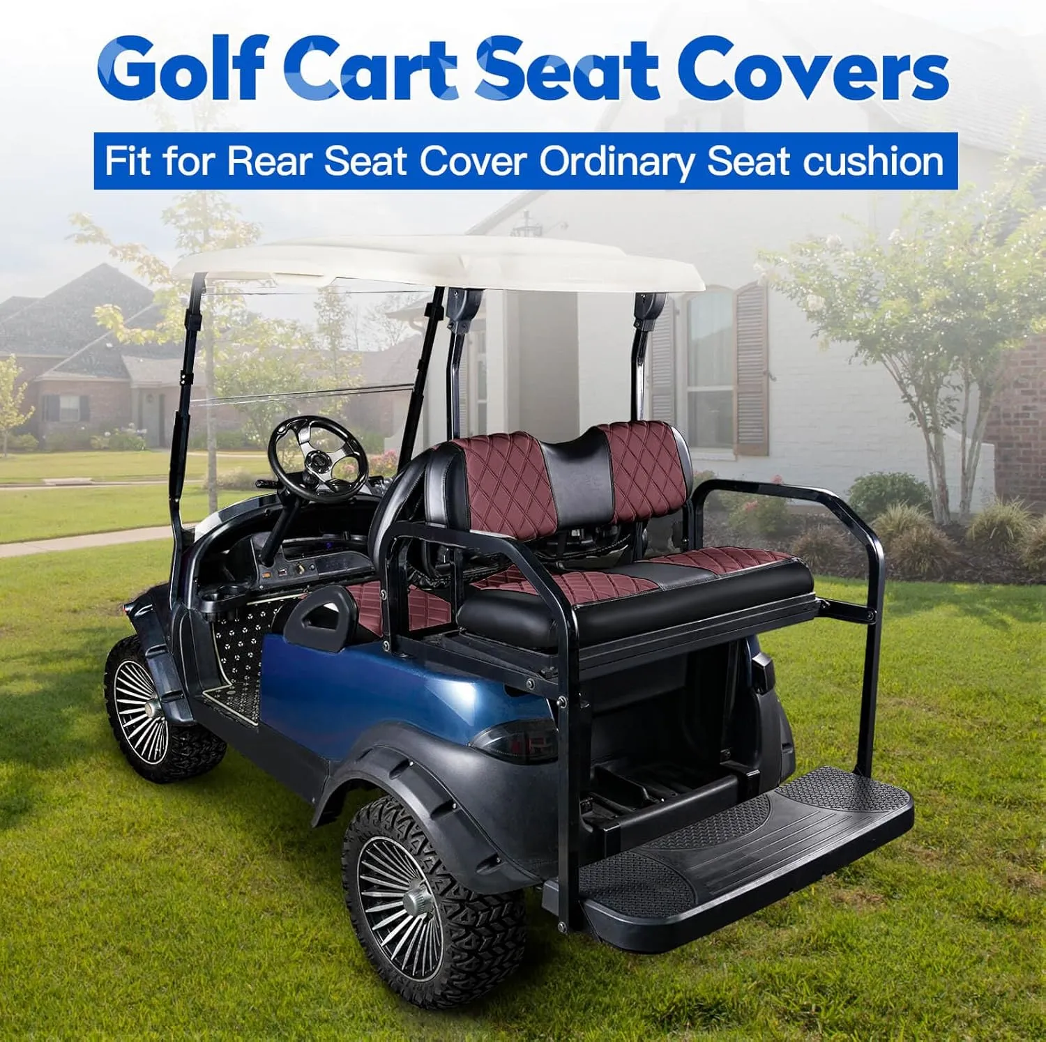 NOKINS Golf Cart Diamond Vinyl Leather Seat Covers, Fit Club Car Precedent DS EZGO RXV TXT Yamaha Drive Aftermarket Regular Rear Seat Cushion, No Stapler, Multiple Colors and Breathable