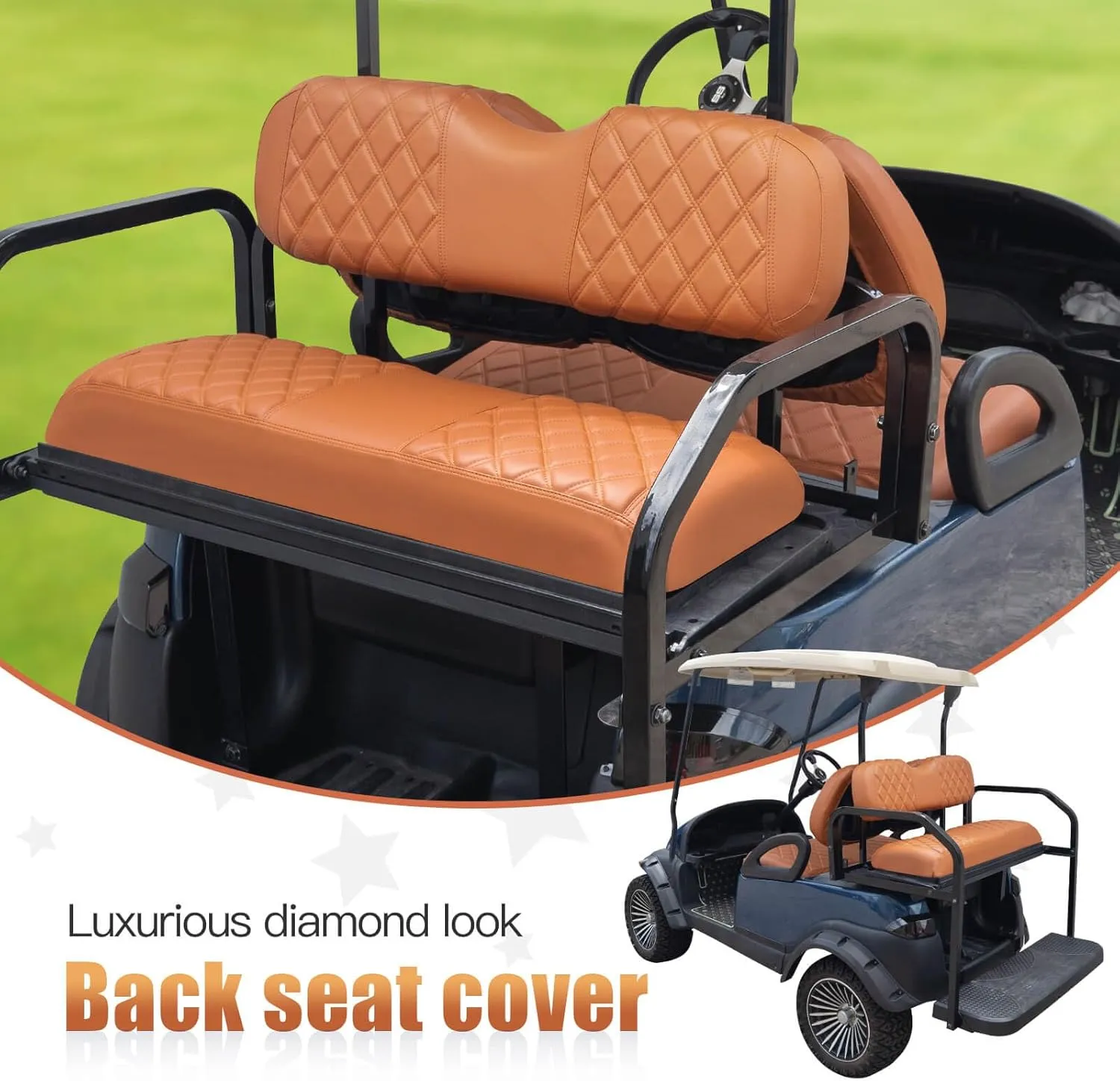 NOKINS Golf Cart Diamond Vinyl Leather Seat Covers, Fit Club Car Precedent DS EZGO RXV TXT Yamaha Drive Aftermarket Regular Rear Seat Cushion, No Stapler, Multiple Colors and Breathable