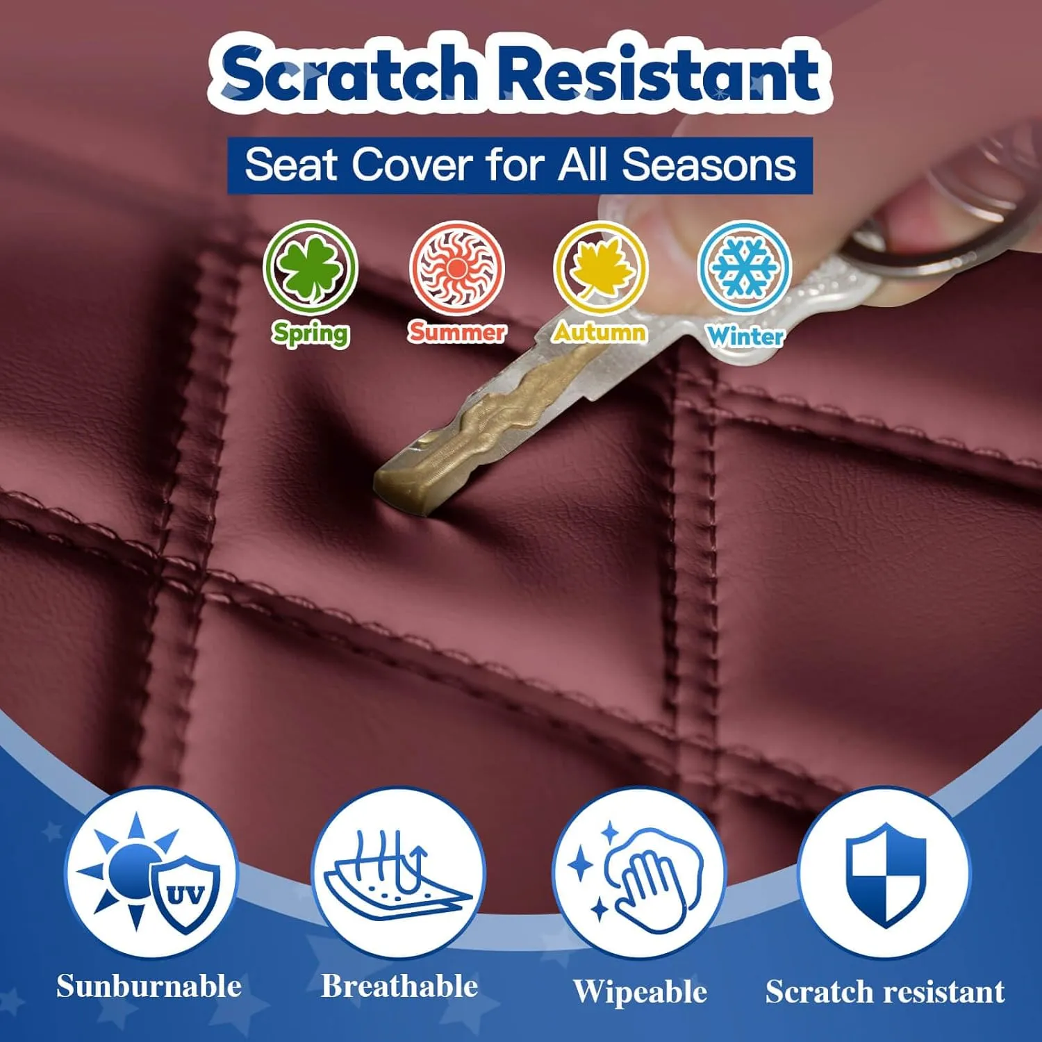 NOKINS Golf Cart Diamond Vinyl Leather Seat Covers, Fit Club Car Precedent DS EZGO RXV TXT Yamaha Drive Aftermarket Regular Rear Seat Cushion, No Stapler, Multiple Colors and Breathable