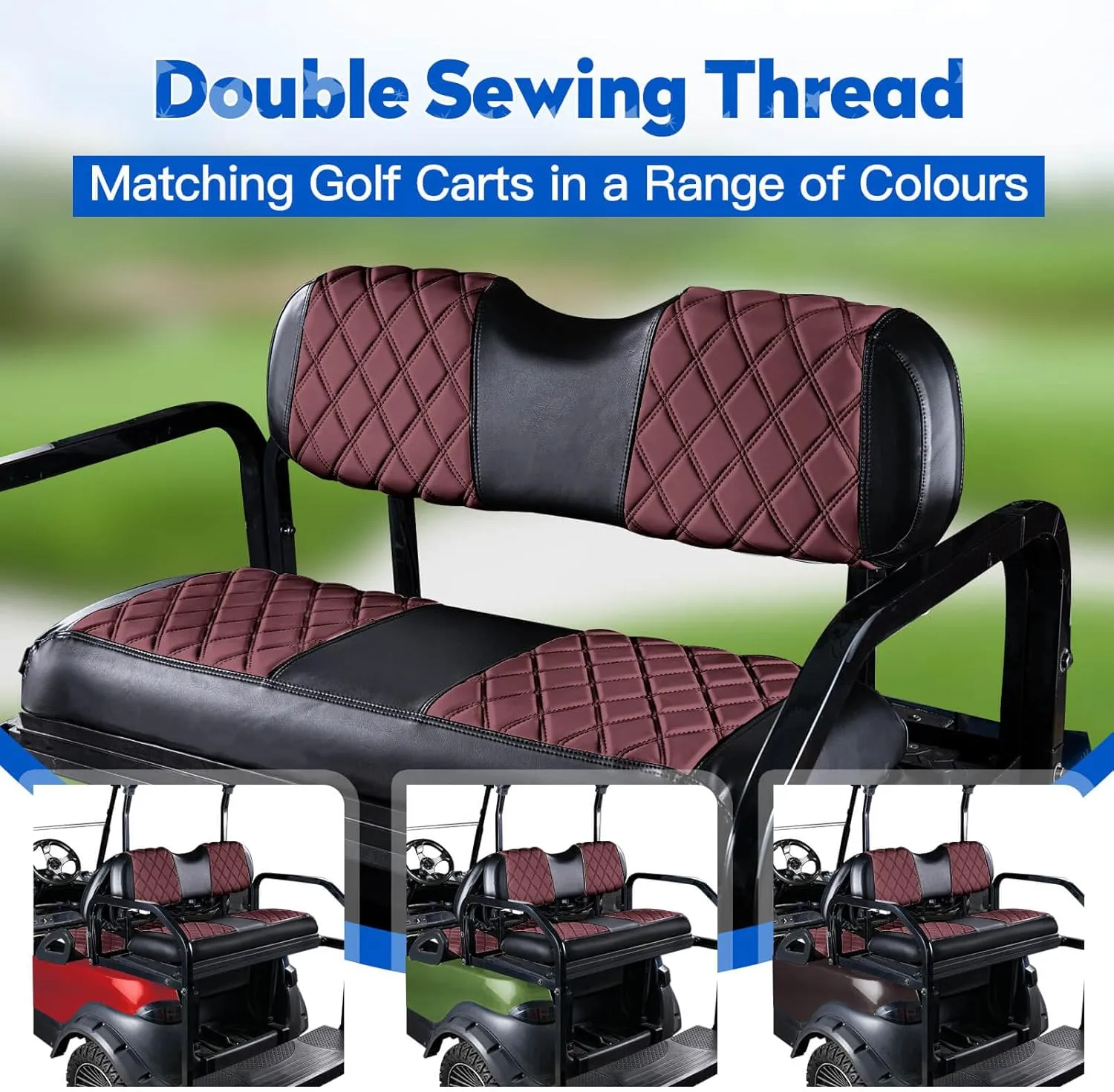 NOKINS Golf Cart Diamond Vinyl Leather Seat Covers, Fit Club Car Precedent DS EZGO RXV TXT Yamaha Drive Aftermarket Regular Rear Seat Cushion, No Stapler, Multiple Colors and Breathable