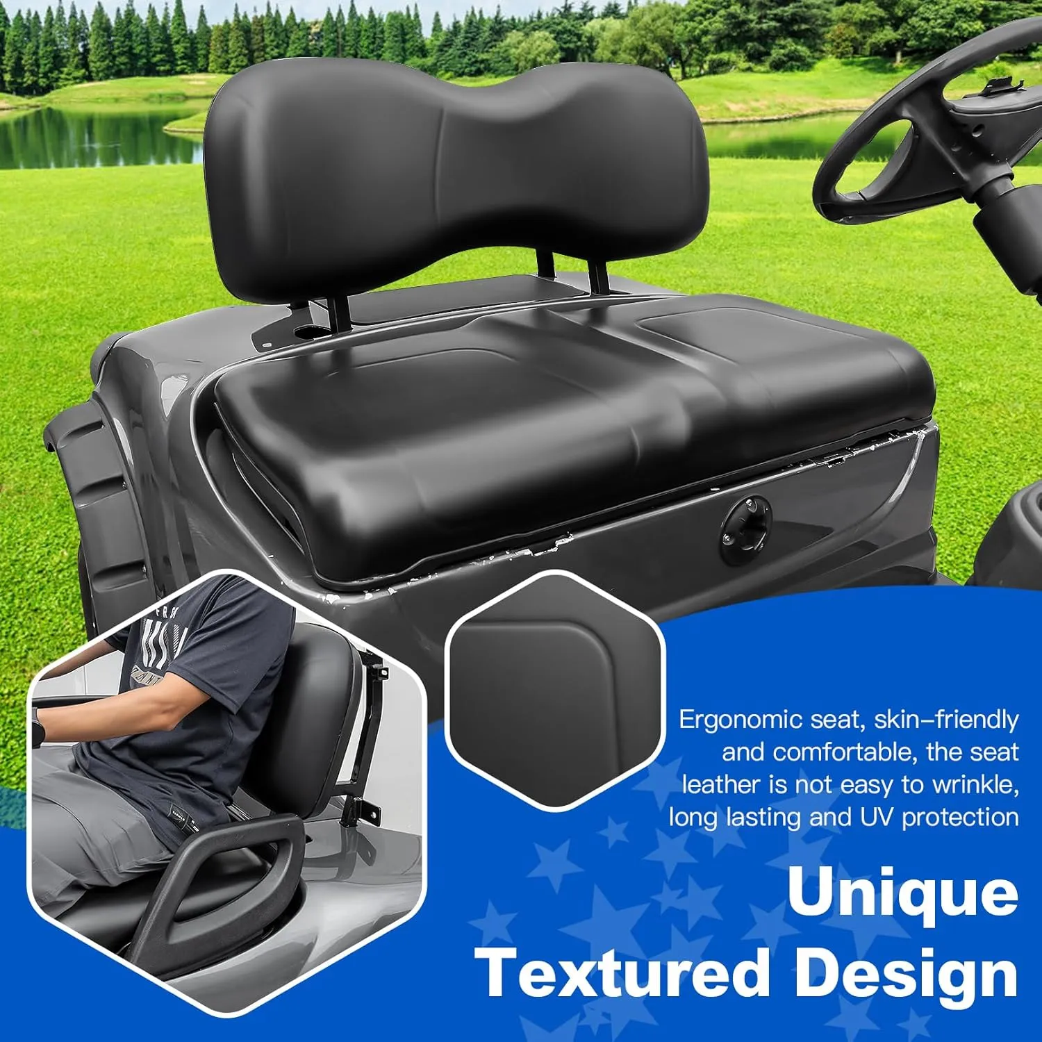 NOKINS Golf Cart Front Seat Cushion kit for Yamaha G29-2/ Drive2 2017  (Black)
