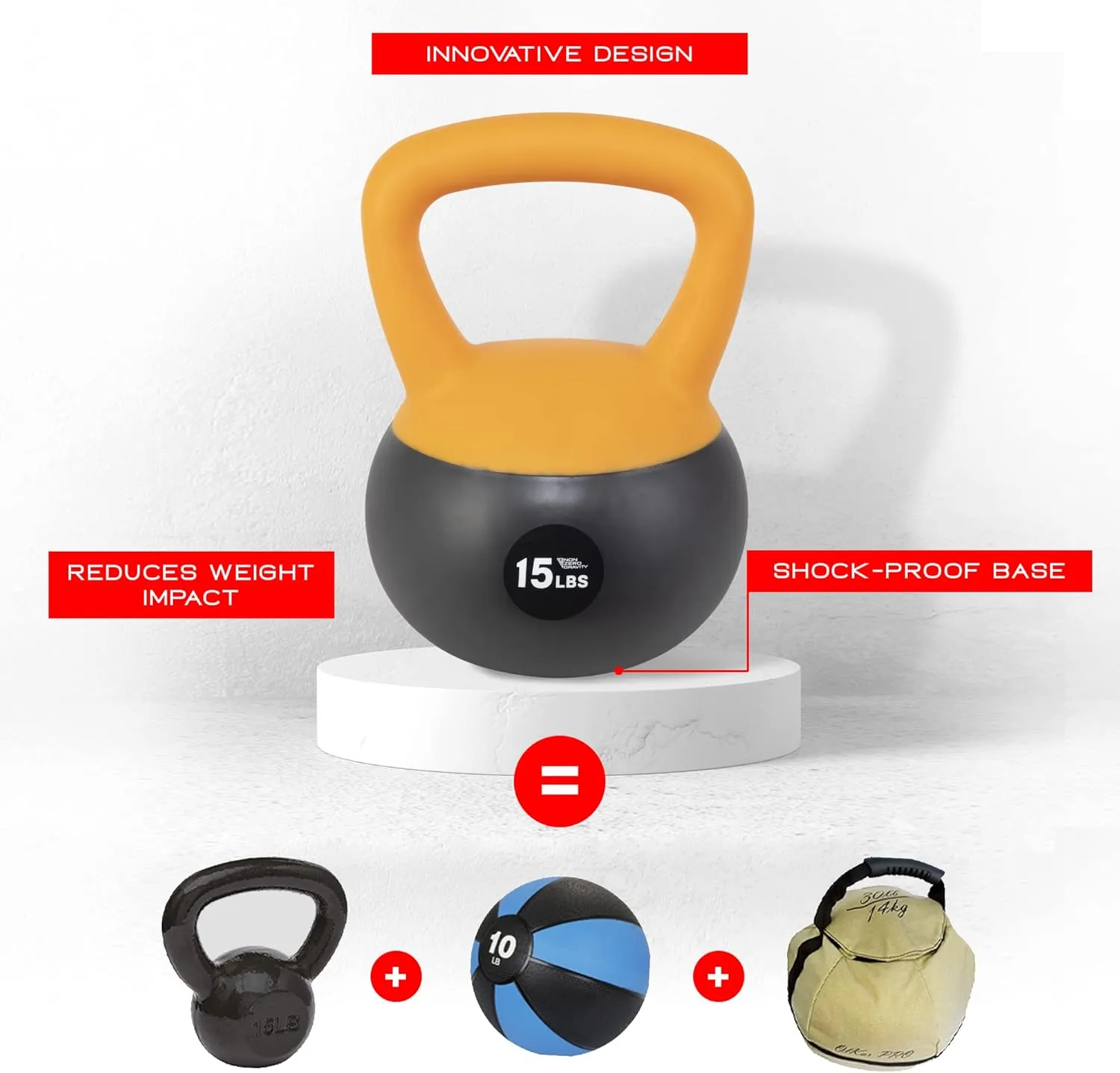 NonZero Gravity Iron Sand Soft Kettlebell with PVC Shell, Shock-Absorbing Base & Extra-Wide Grip for Versatile Workouts | Durable Strength Training Equipment