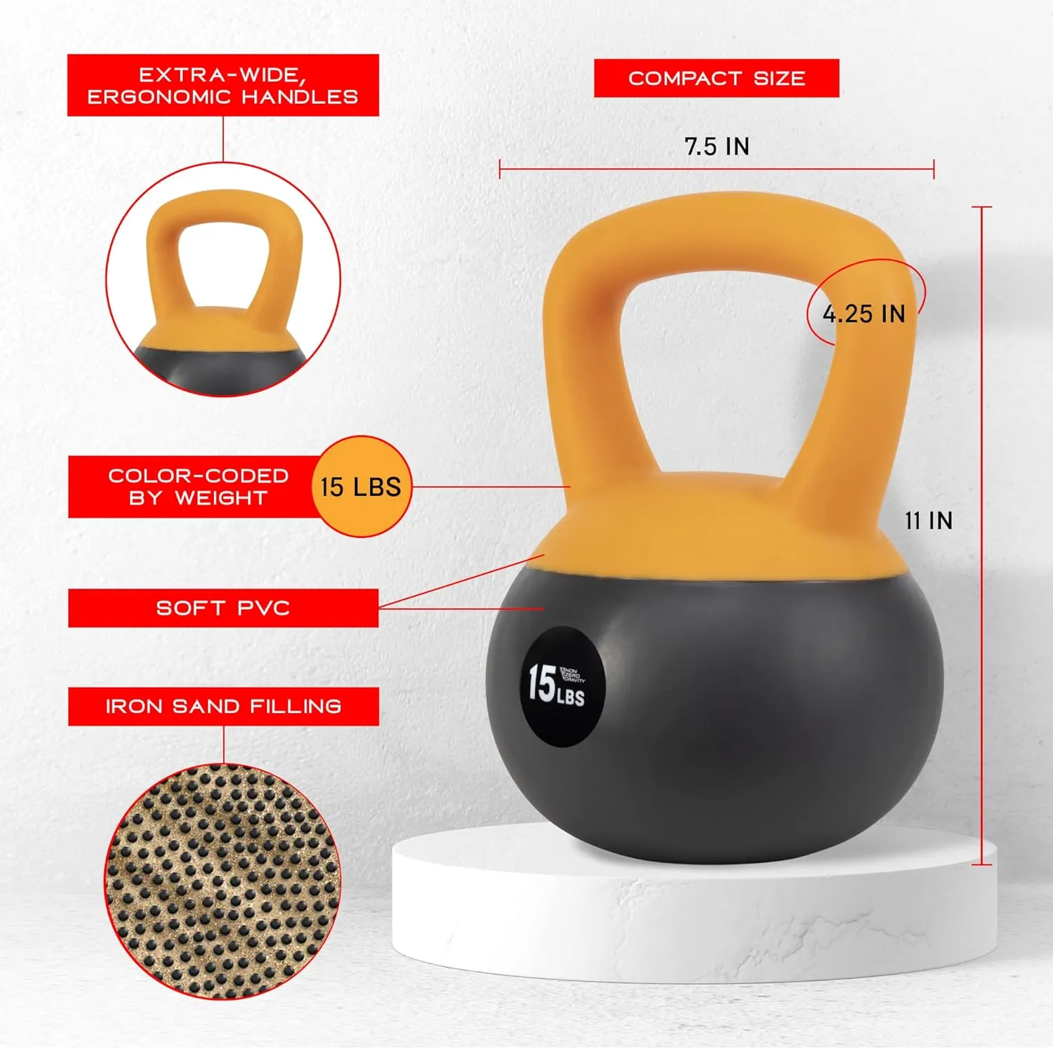 NonZero Gravity Iron Sand Soft Kettlebell with PVC Shell, Shock-Absorbing Base & Extra-Wide Grip for Versatile Workouts | Durable Strength Training Equipment
