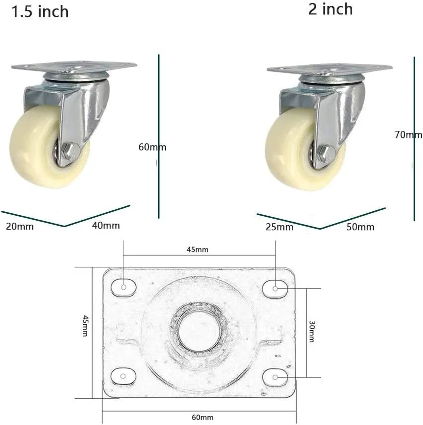 Nylon Nitureers 1.5'' 2 Inch Universal Swivel Industrial Transporters with Brake Silent and Wear-resistant Trolley Sofa Wheels Double Bea200-240kg/1.5 Inch