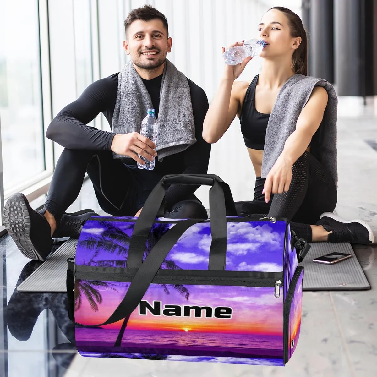 Ocean Beach Personalized Monogrammed Gym Duffel Bag with Shoe Compartment Summer Beach Hawaiian Large Sport Overnight Travel Bags Weekender Bag with Custom Name