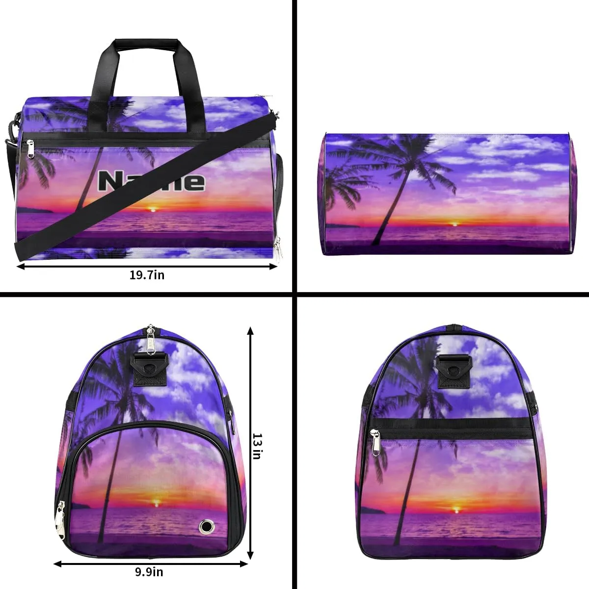Ocean Beach Personalized Monogrammed Gym Duffel Bag with Shoe Compartment Summer Beach Hawaiian Large Sport Overnight Travel Bags Weekender Bag with Custom Name