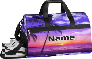 Ocean Beach Personalized Monogrammed Gym Duffel Bag with Shoe Compartment Summer Beach Hawaiian Large Sport Overnight Travel Bags Weekender Bag with Custom Name