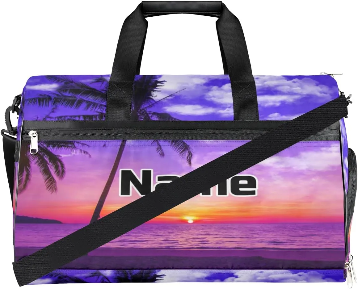 Ocean Beach Personalized Monogrammed Gym Duffel Bag with Shoe Compartment Summer Beach Hawaiian Large Sport Overnight Travel Bags Weekender Bag with Custom Name