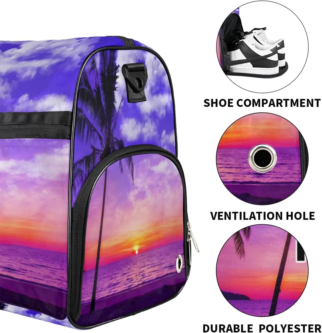 Ocean Beach Personalized Monogrammed Gym Duffel Bag with Shoe Compartment Summer Beach Hawaiian Large Sport Overnight Travel Bags Weekender Bag with Custom Name
