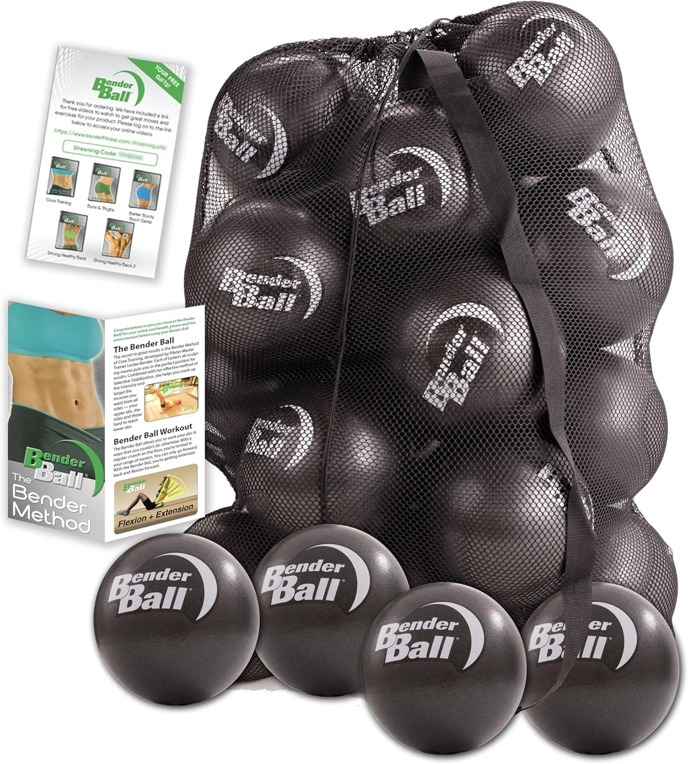 Official Club Kit (Set of 25 Black), Original Soft 9 Inch Pilates Ball, Small Exercise Ball for Barre, Yoga, Stability, Abs Core, Physical Therapy - Mesh Bag, Instructions, Videos