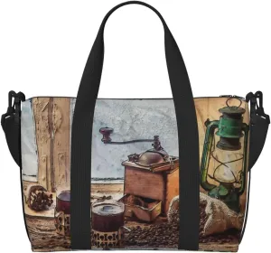 Oil Lamp Coffee Beans Travel Bag Weekender Bags for Women Men Carry on Overnight Bag Tote Bag Yoga Gym Bag With Adjustable Straps for Gym, Work, Personal Items