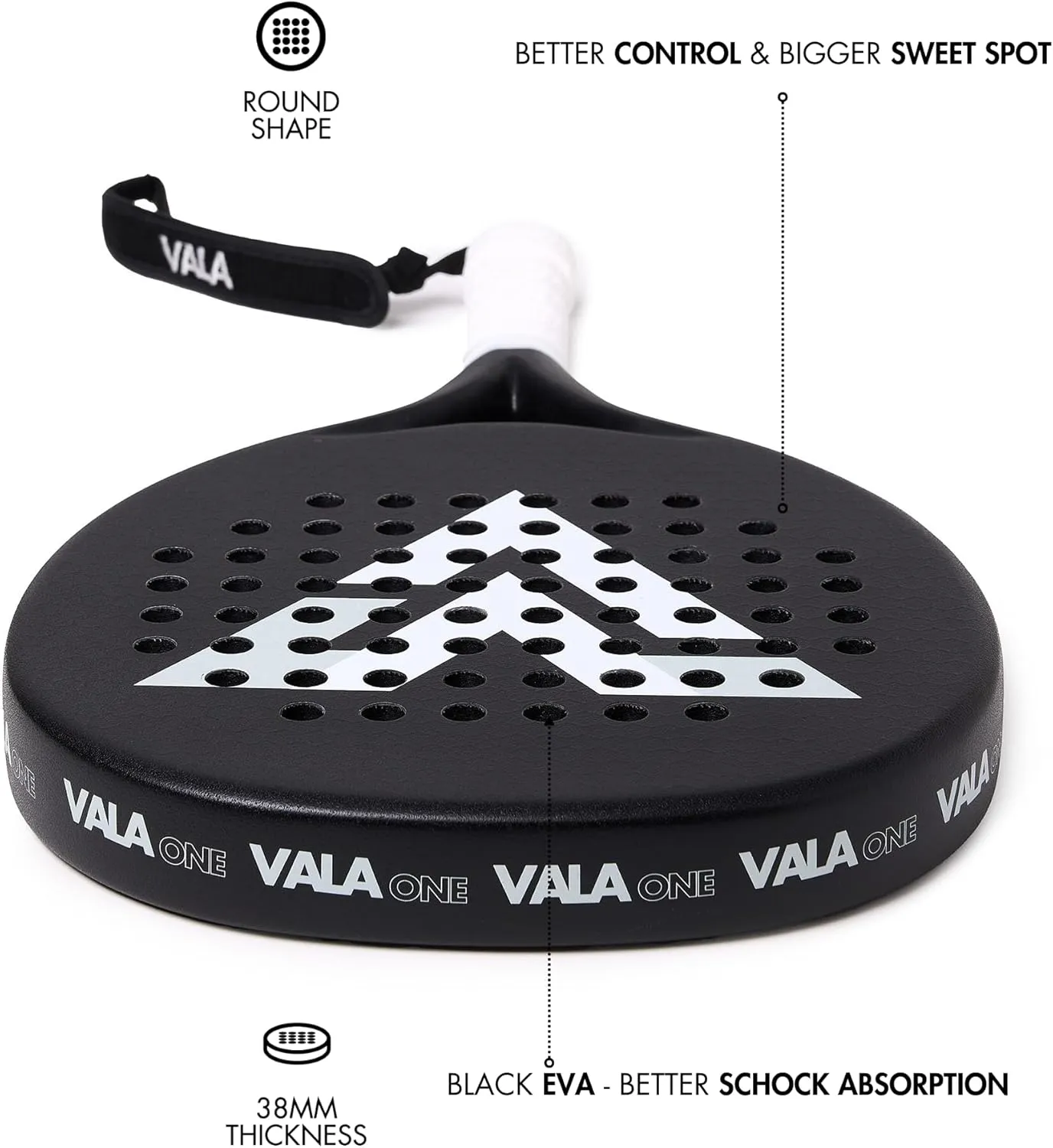 One Padel Racket–Lightweight Paddle Carbon Fiber, Shock-Absorbing Design, Round Shape, Extra Grip Texture for Spin & Control, Pala for Men - Women, Ideal for Beginner-Intermediate Player