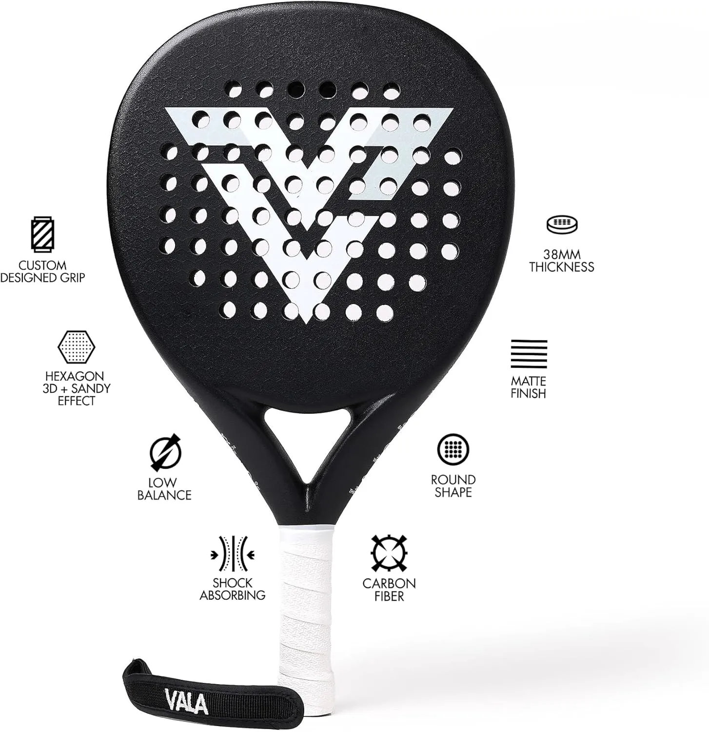 One Padel Racket–Lightweight Paddle Carbon Fiber, Shock-Absorbing Design, Round Shape, Extra Grip Texture for Spin & Control, Pala for Men - Women, Ideal for Beginner-Intermediate Player