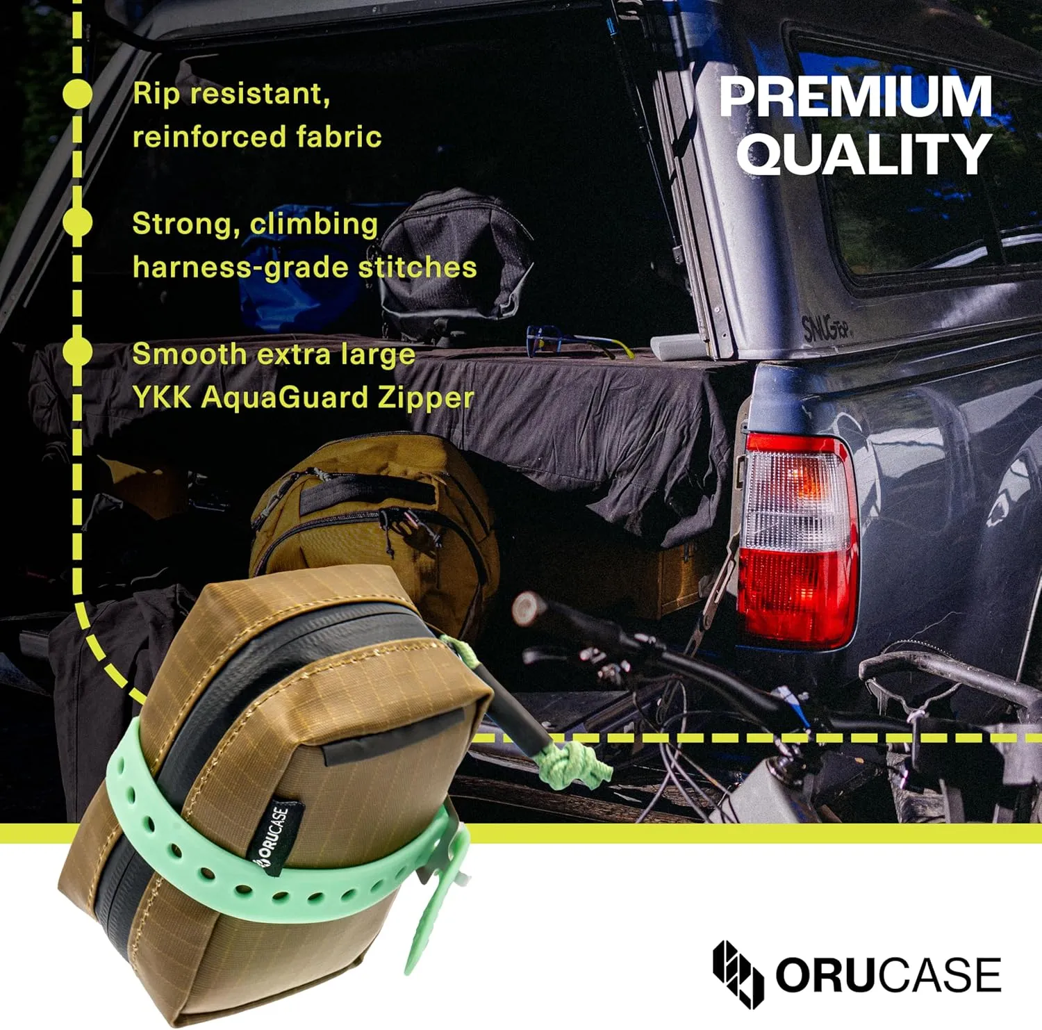 ORUCASE Bike Saddle Bag HC - Compact, Waterproof, Under Seat Bike Bag for Bicycles - Bike Seat Bag w/Secure Rubber Straps - Easy to Install Bike Storage Bag for Tools - 30 Cubic Inches - Glaucous