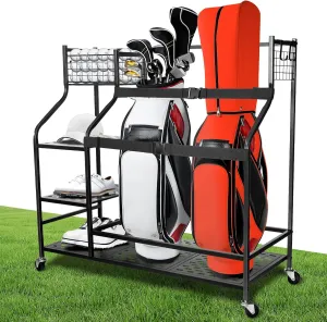 Oududianzi Golf Bag Storage Garage Organizer, Golf Bag Organizer Stand and Golf Equipment Accessories Rack, Extra Large Golf Storage Rack with Wheels for Club