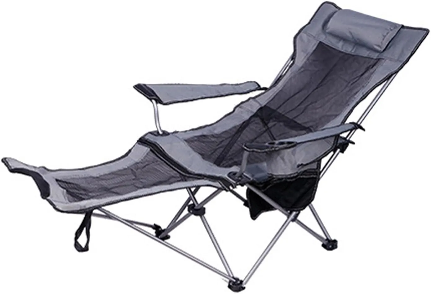 Outdoor Camping Chair Collapsible with Cup Holder Folding Fishing Beach Chair Heavy Duty Steel Recline