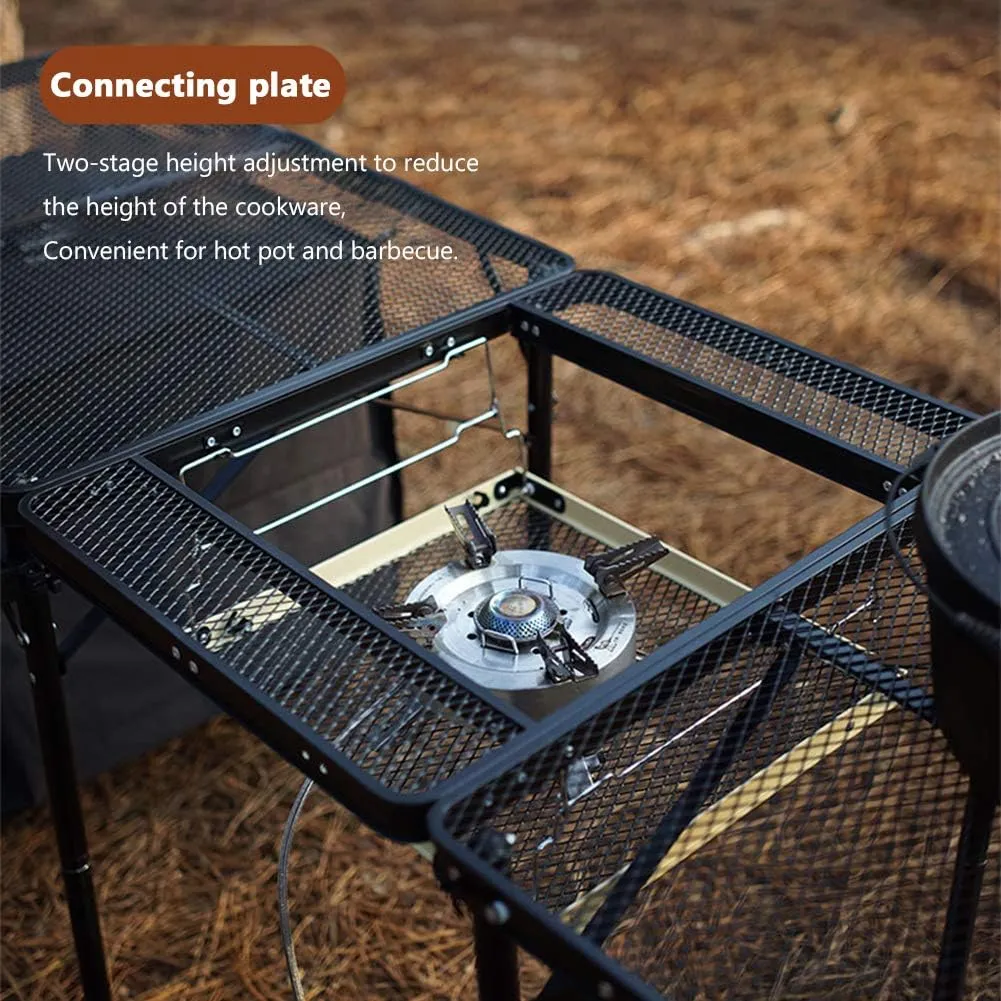 Outdoor Mobile Kitchen Iron Mesh Table, Portable Folding Camping Aluminum Alloy Picnic Barbecue Table Self-Driving Equipment Kitchen Console,B