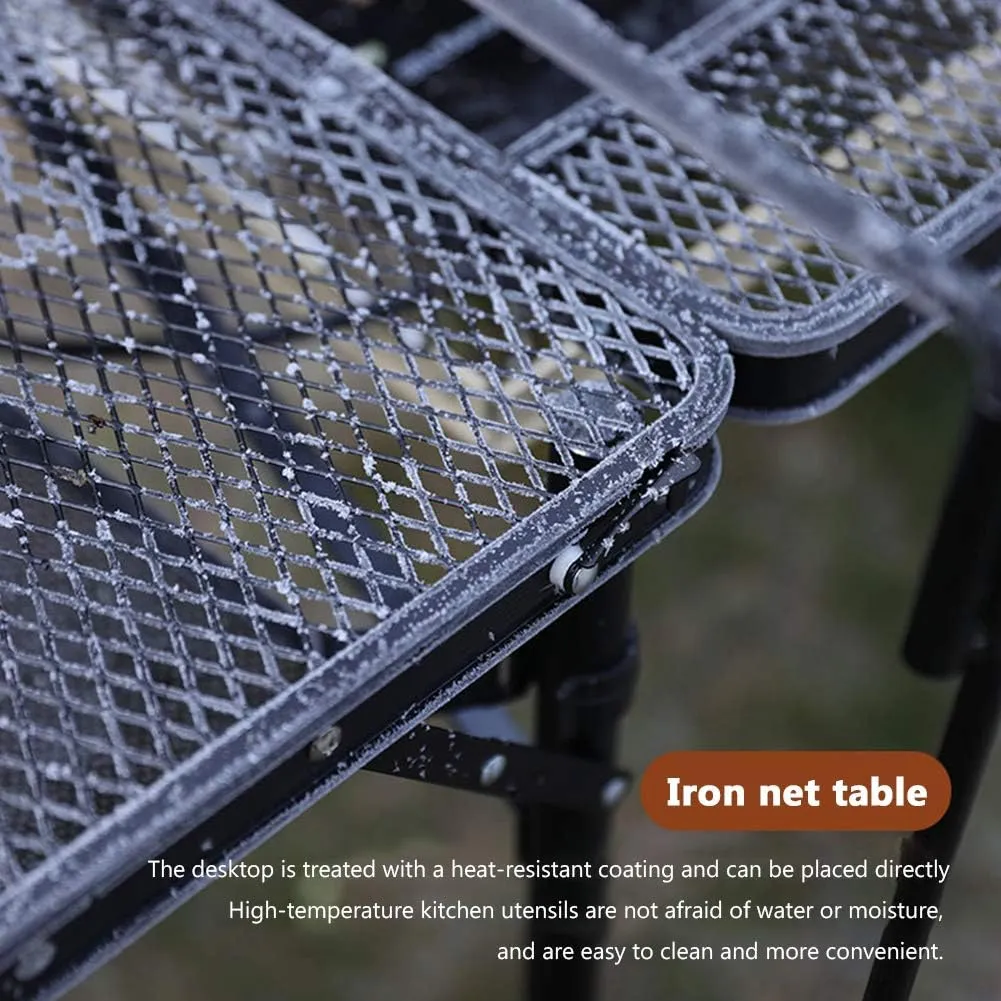 Outdoor Mobile Kitchen Iron Mesh Table, Portable Folding Camping Aluminum Alloy Picnic Barbecue Table Self-Driving Equipment Kitchen Console,B
