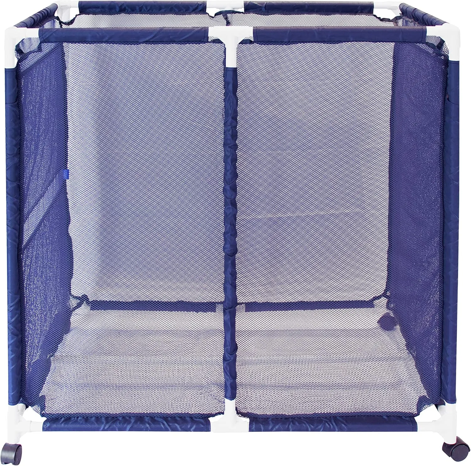 Outdoor Pool Floats, Balls, Toys and Equipment Rolling Mesh Organizer Storage Bin, Large (35" W x 25.4" L x 37.5" H), Blue/White