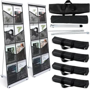 Outus 4 Pcs Brochure Stand Holder with 8 Pockets Mesh Literature Rack Floor Portable Magazine Display Stand Standing Brochure Rack for Trade Shows Table Top