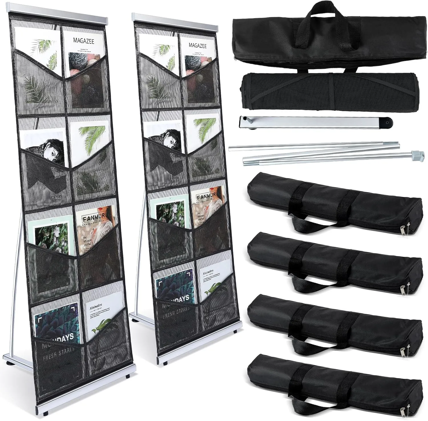 Outus 4 Pcs Brochure Stand Holder with 8 Pockets Mesh Literature Rack Floor Portable Magazine Display Stand Standing Brochure Rack for Trade Shows Table Top