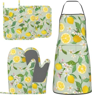 Oven Mitts and Pot Holders with Apron Set of 5 Silicone Kitchen Mitts Apron Pot Holder Set Oven Gloves Hot Holders
