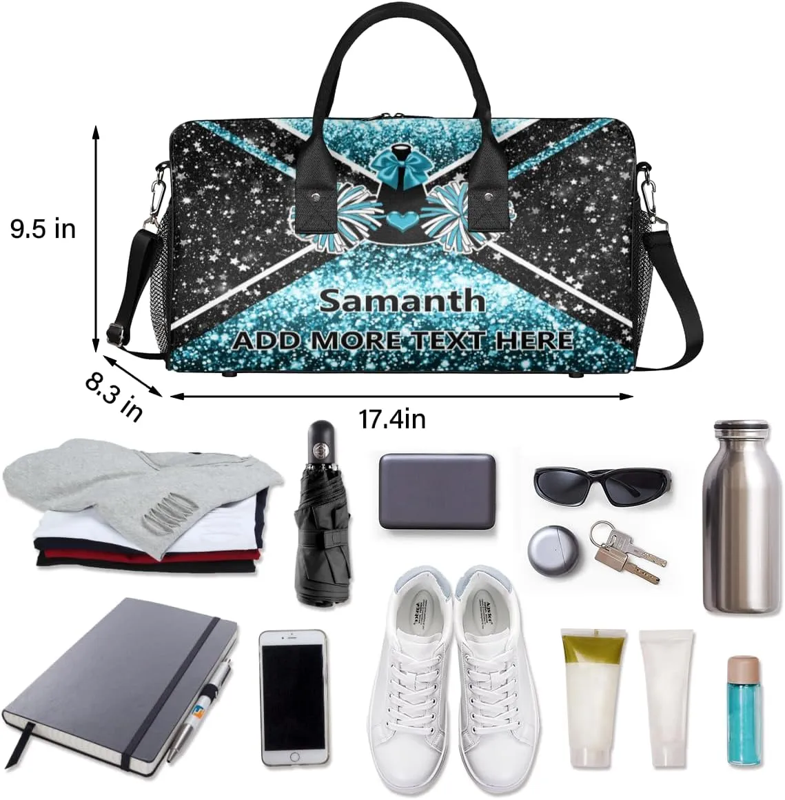 Overnight Shoulder Bag for Women Men Personalized Foldable Cheer Travel Workout Bag Carry on Weekender Bag for Sports Camping Gym