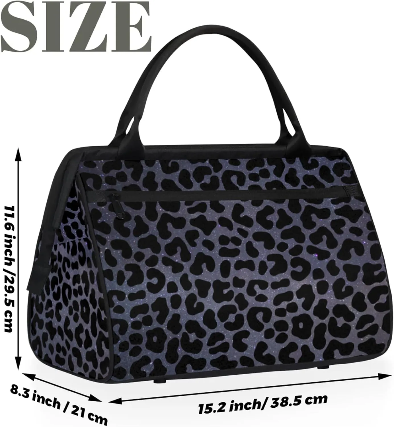 Overnight Weekender Bag for Women Men Black Leopard Cheetah Waterproof Carry On Travel Duffel Bags with Zipper Lightweight Sports Gym Bag Luggage Workout Handle Bags for Traveling Yoga Camping