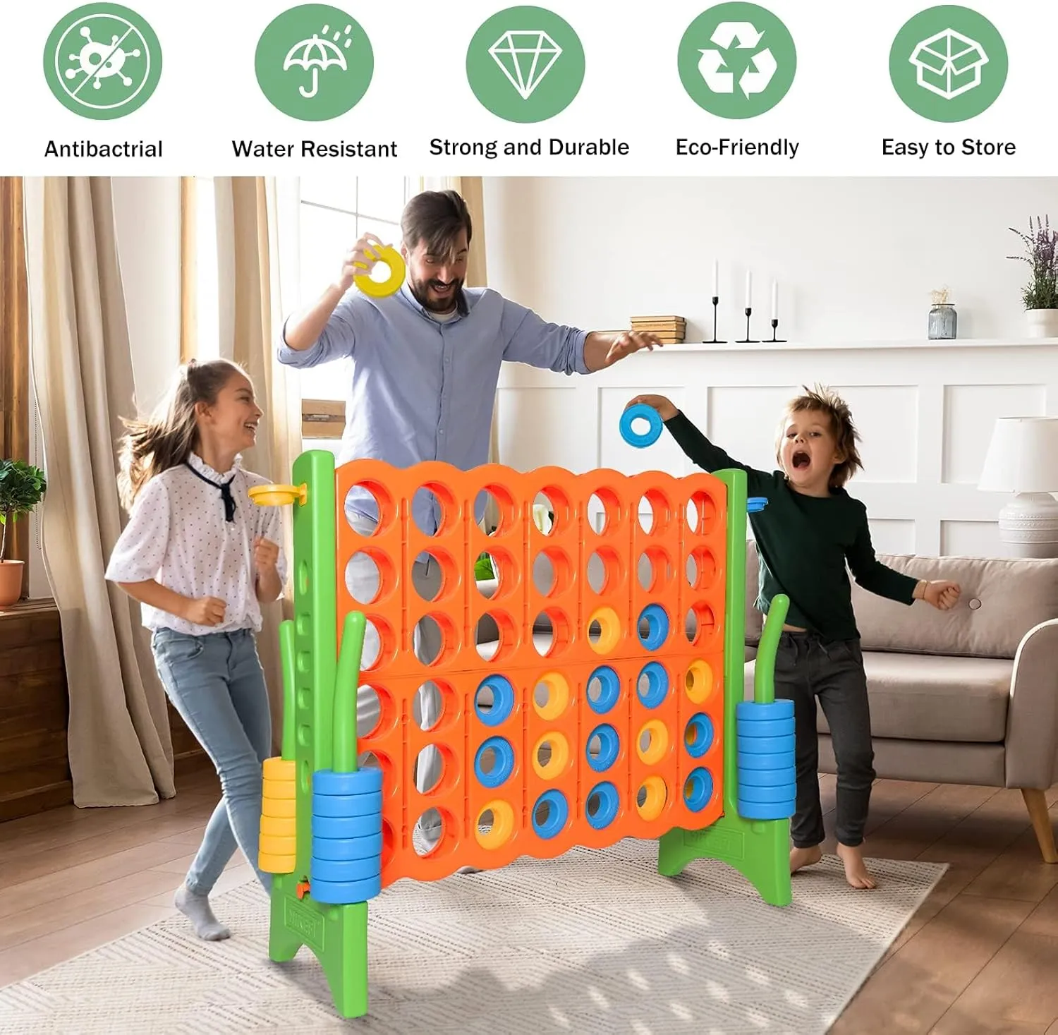 Oversized 4 in a Row Connect Game Waterproof Carry Bag,Included-4 ft X 3.5 ft Tall,4-to-Score Jumbo with 44 Pieces Rings&Drink Holder,48” Super Size-Indoor&Outdoor Giant 4 Game for Kids&Adults