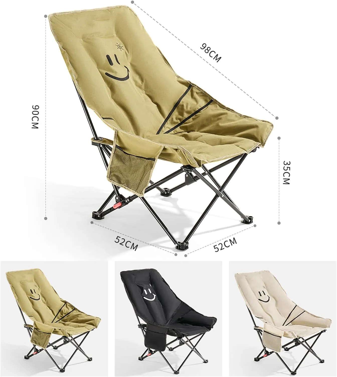 Oversized Padded Camping Chair,Folding,Large Camp Lounge Chairs for Outdoor,Portable,with Cup Holder for Camping,Picnic, Family Road Trip White