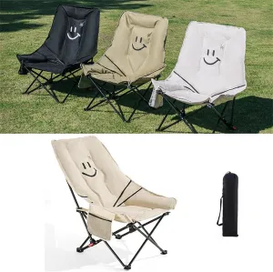 Oversized Padded Camping Chair,Folding,Large Camp Lounge Chairs for Outdoor,Portable,with Cup Holder for Camping,Picnic, Family Road Trip White