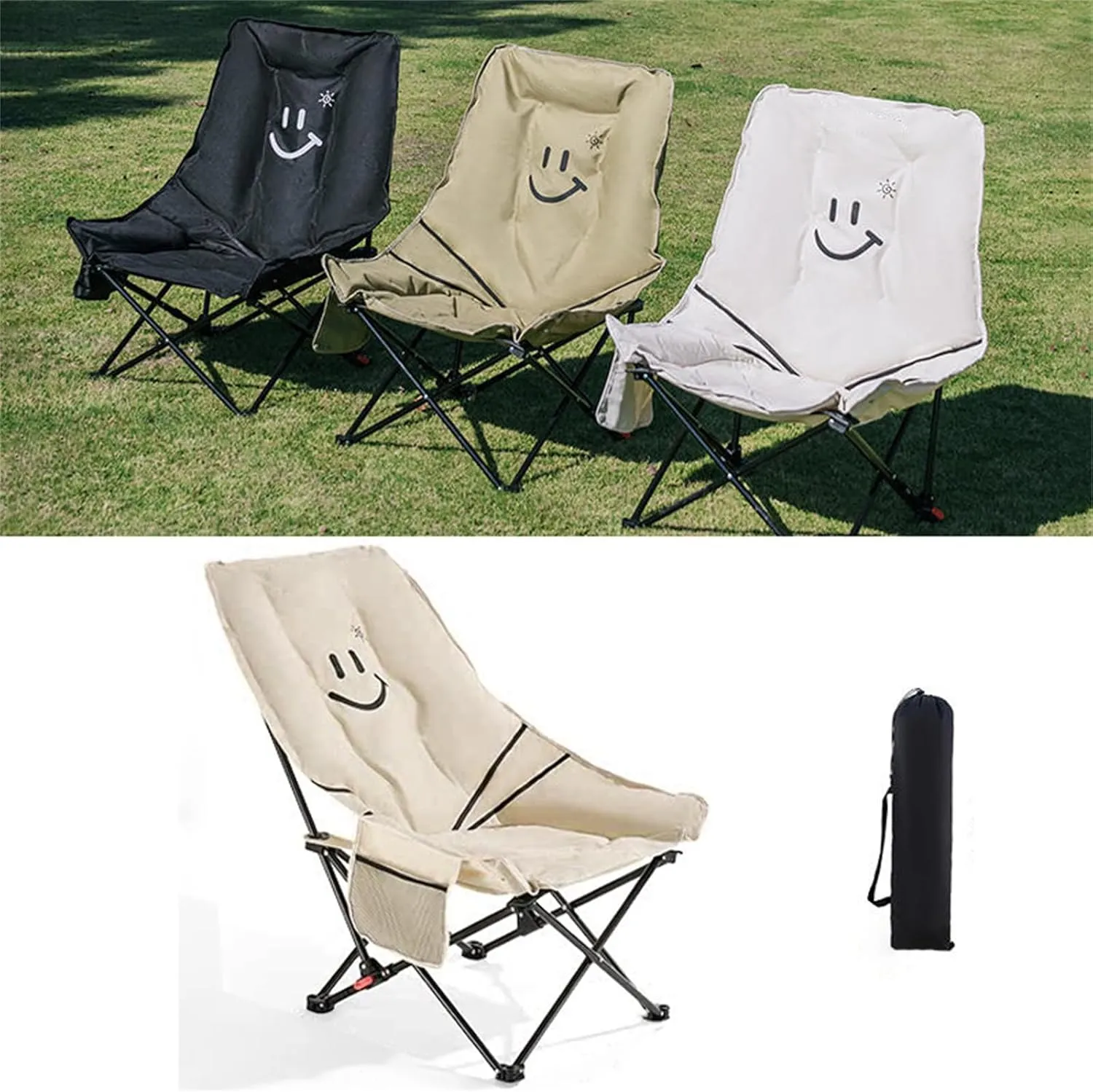 Oversized Padded Camping Chair,Folding,Large Camp Lounge Chairs for Outdoor,Portable,with Cup Holder for Camping,Picnic, Family Road Trip White