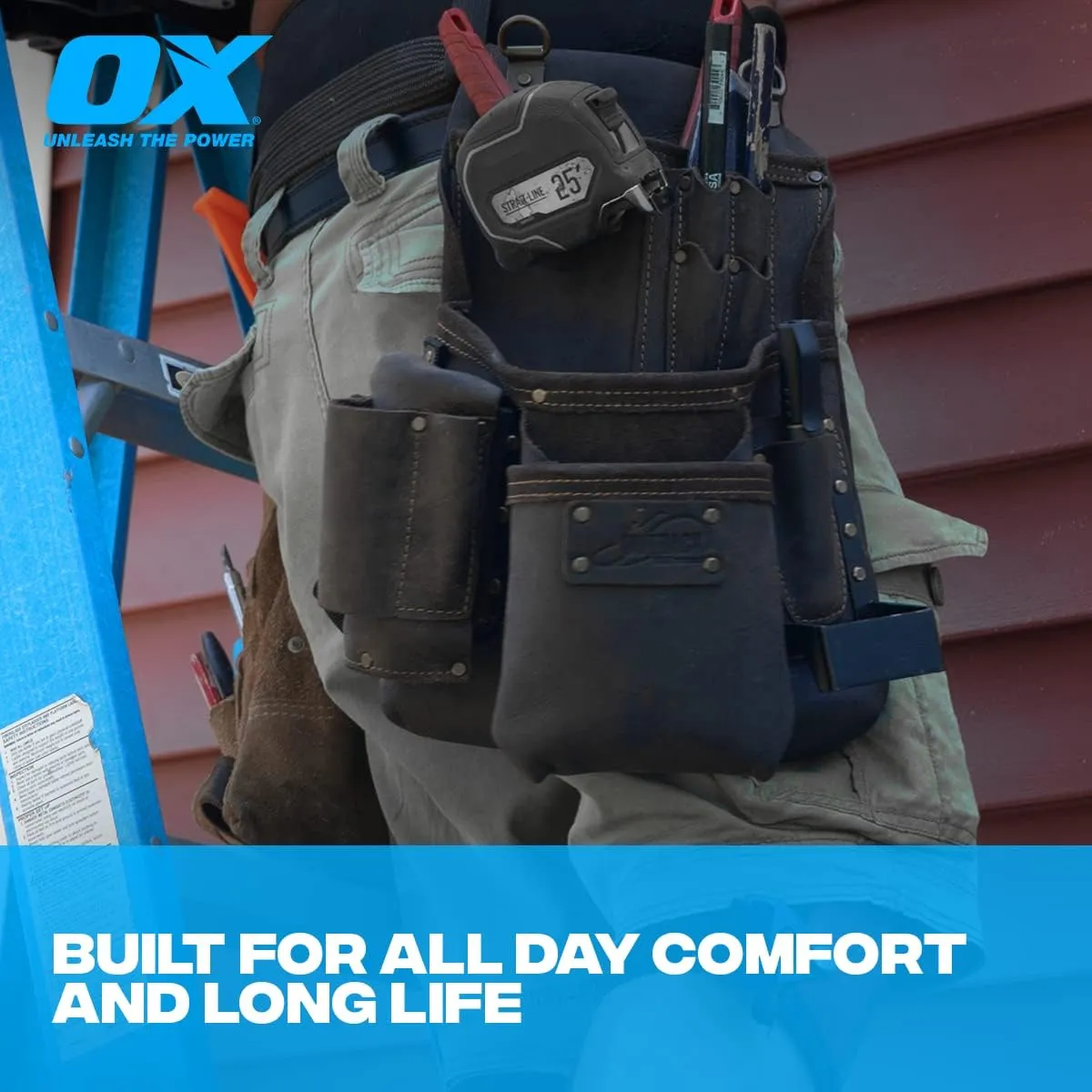 OX Tools Pro Oil-Tanned Leather Tool Pouch Set – Heavy-Duty Tool Belt Pouches for Carpenters, Drywallers, Framers & Electricians, Multi-Pocket, Reinforced Stitching & Hammer Holders