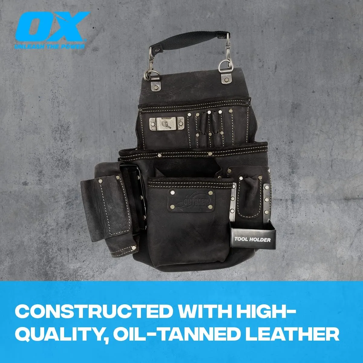 OX Tools Pro Oil-Tanned Leather Tool Pouch Set – Heavy-Duty Tool Belt Pouches for Carpenters, Drywallers, Framers & Electricians, Multi-Pocket, Reinforced Stitching & Hammer Holders