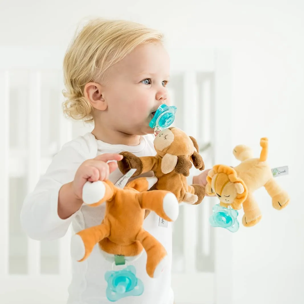 PaciBuddy Deer Pacifier Holder - Plush Toy with Detachable Pacifier & Universal Adapter, Gender Neutral Baby Gift for 0  months - Infant Plush Baby Toy, Versatile Baby Essentials, Binky