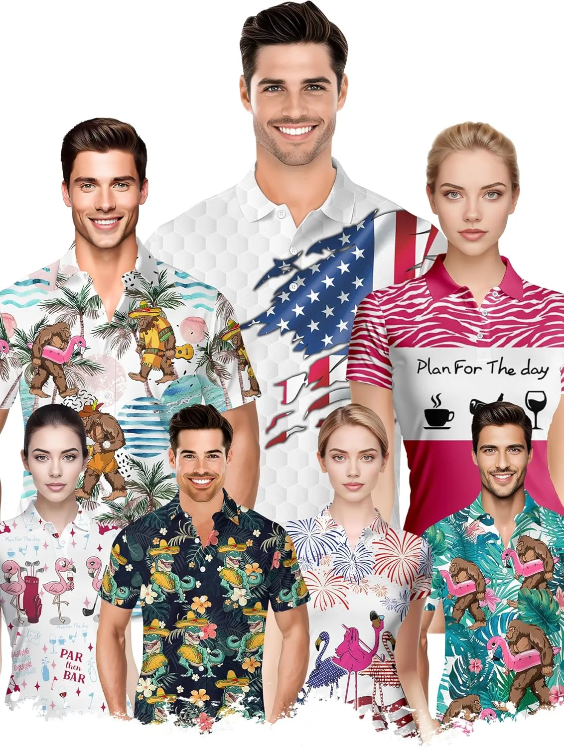 PAGYMO Golf Shirts for Men Crazy Hawaiian Funny Print Mens Polo Shirt