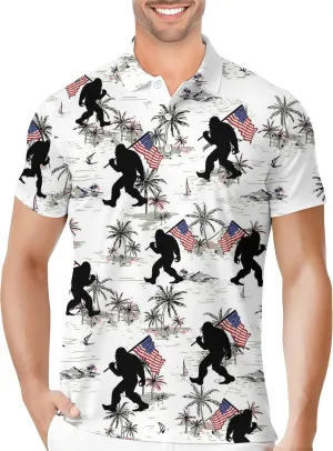 PAGYMO Golf Shirts for Men Crazy Hawaiian Funny Print Mens Polo Shirt