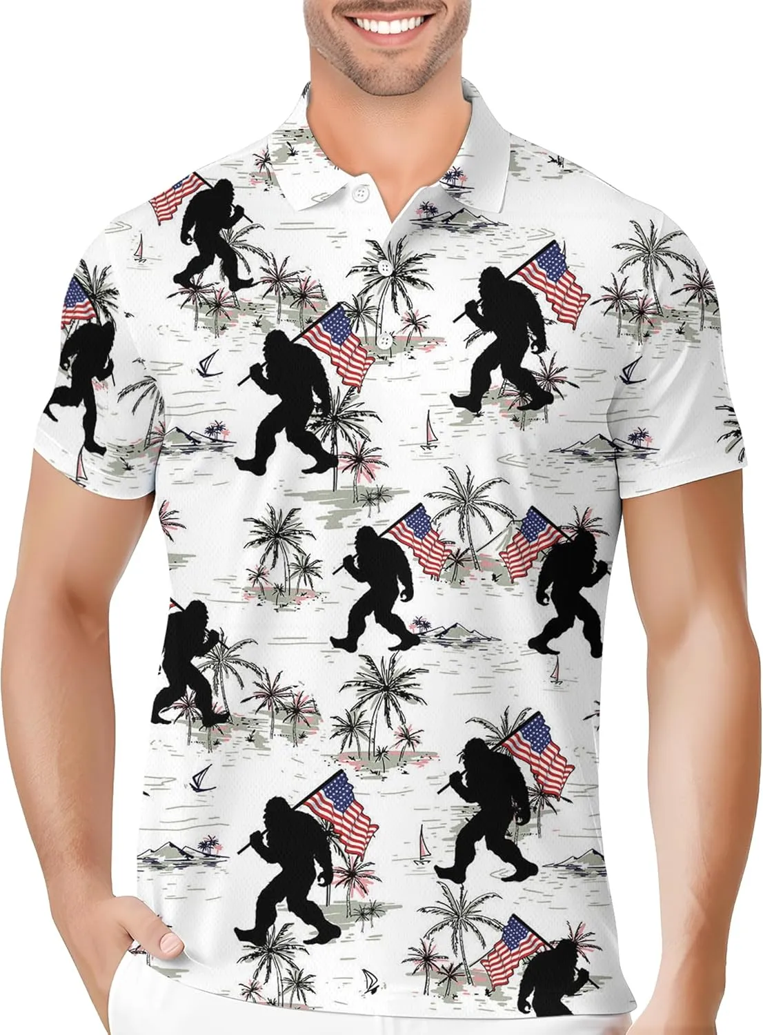 PAGYMO Golf Shirts for Men Crazy Hawaiian Funny Print Mens Polo Shirt