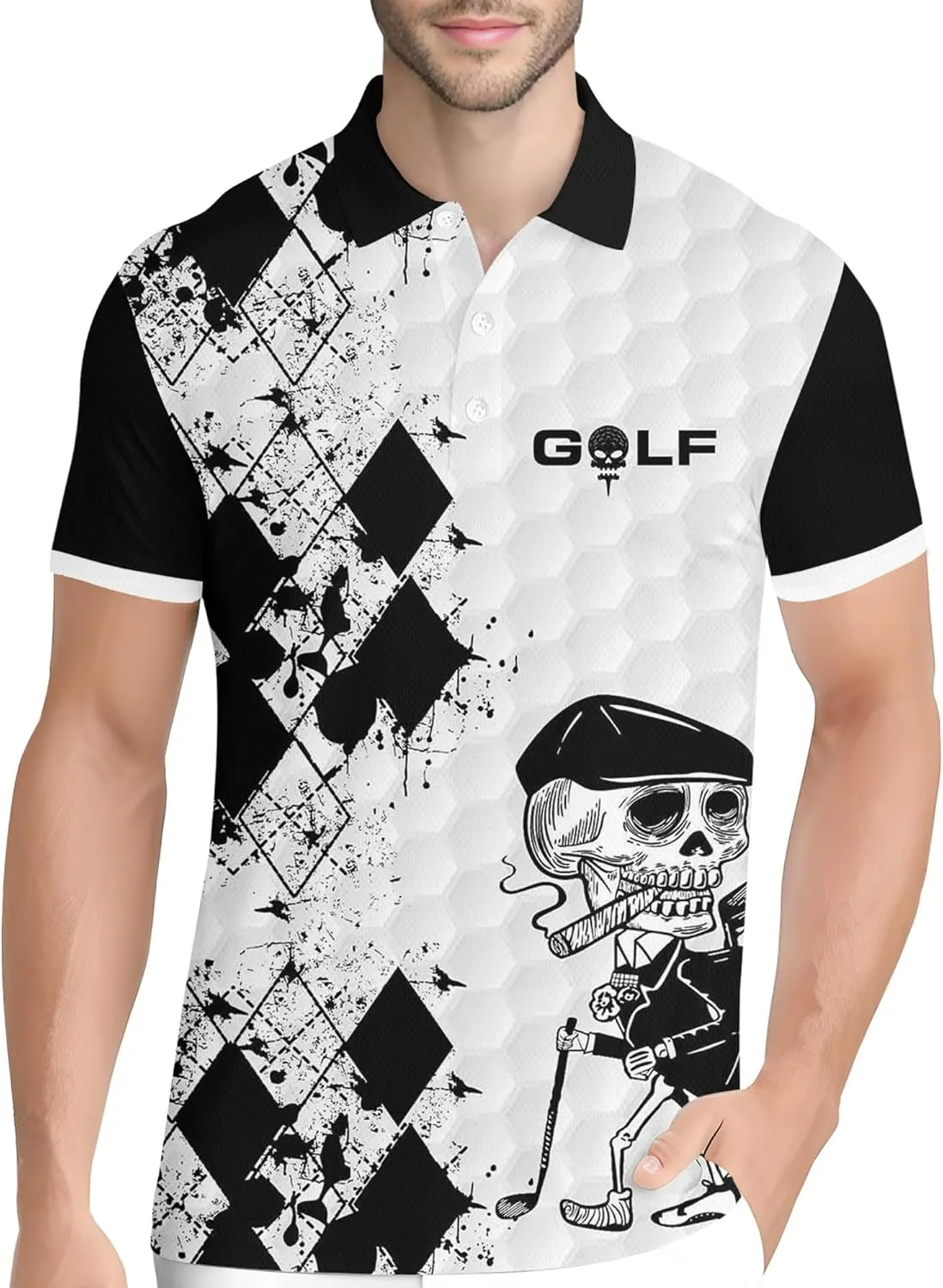 PAGYMO Golf Shirts for Men Crazy Hawaiian Funny Print Mens Polo Shirt