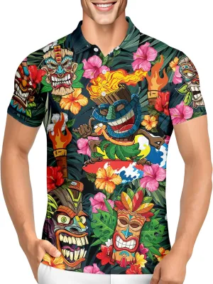 PAGYMO Golf Shirts for Men Crazy Hawaiian Print Funny Mens Polo Shirt Tropical Shirt, 5X-Large, Aop-polo-82636