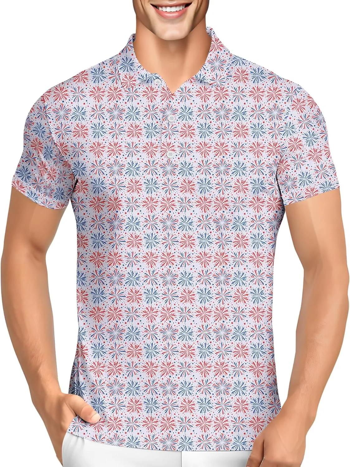 PAGYMO Golf Shirts for Men Crazy Hawaiian Print Funny Mens Polo Shirt