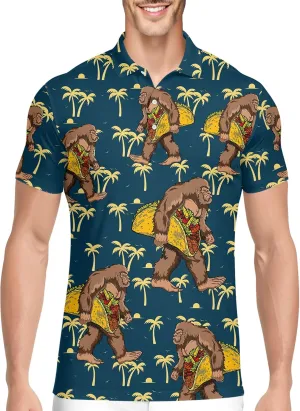 PAGYMO Golf Shirts for Men Hawaiian Funny Crazy Print Mens Polo Shirt Bigfoot Shirt, Large, Aop-polo-37697