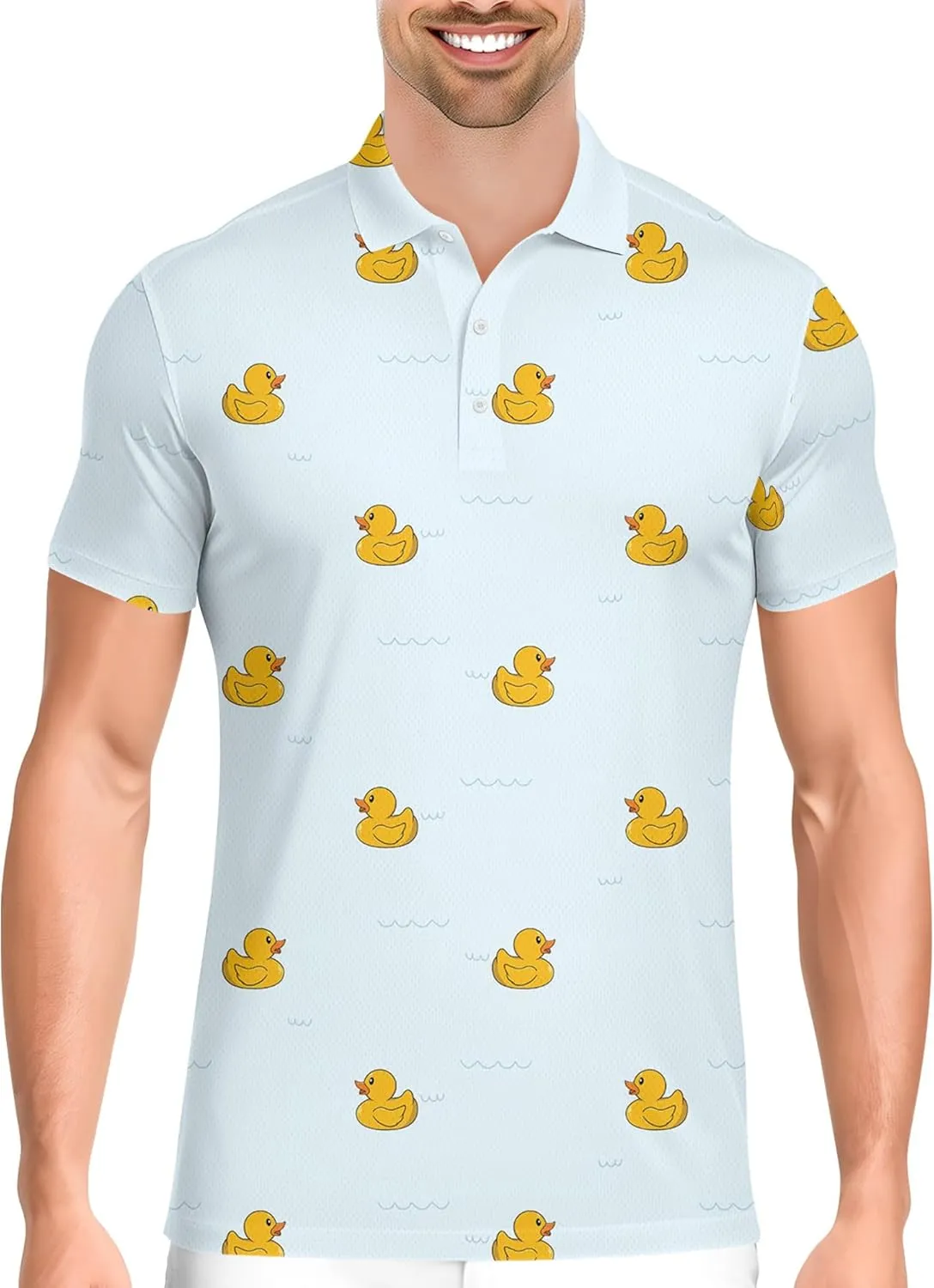 PAGYMO Golf Shirts for Men Hawaiian Funny Crazy Print Mens Polo Shirt Duck Shirt, Medium, Aop-polo-28627