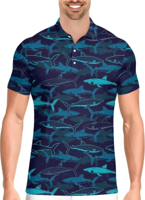 PAGYMO Golf Shirts for Men Hawaiian Funny Crazy Print Mens Polo Shirt Shark Shirts, 5X-Large, Aop-polo-64265