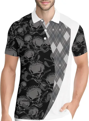 PAGYMO Golf Shirts for Men Hawaiian Funny Crazy Print Mens Polo Shirt Skull Shirt, Large, Aop-polo-16232
