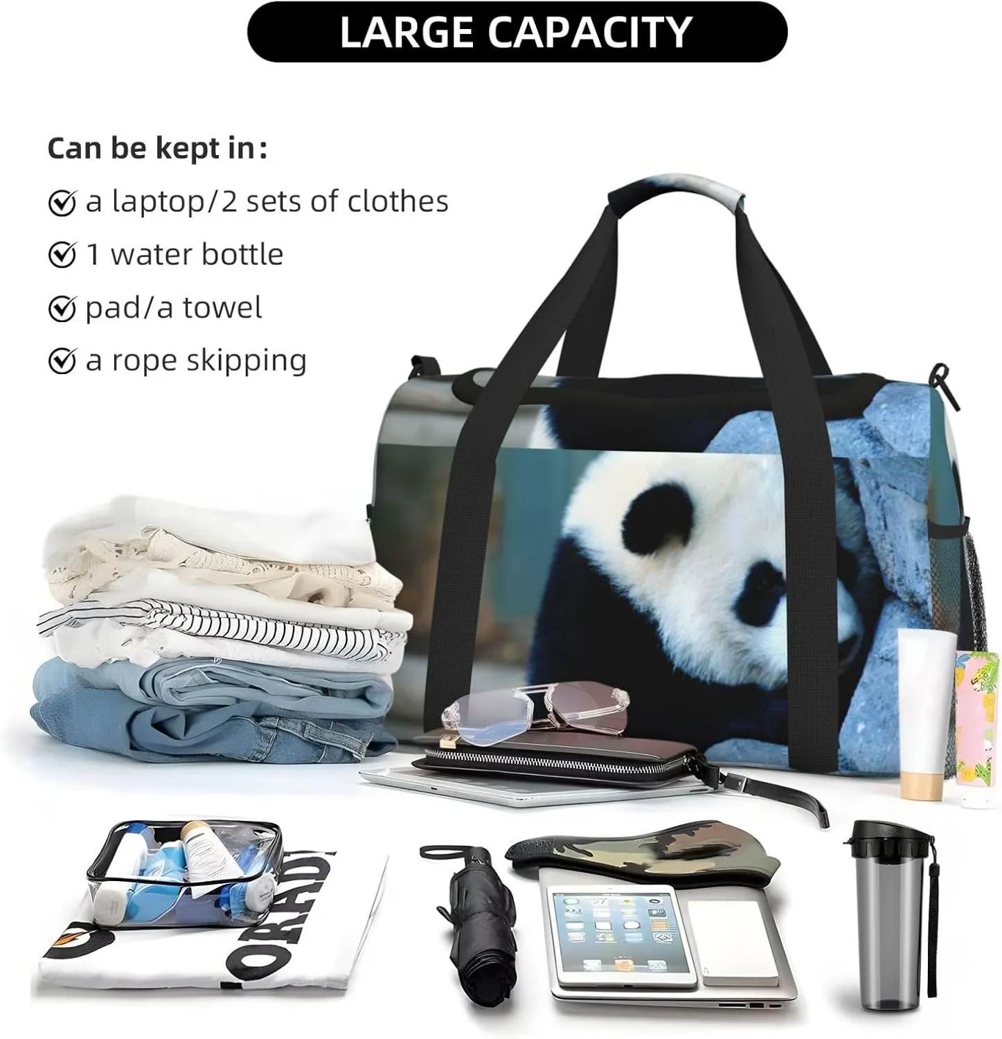 Panda At Play Travel Duffel Bag Large Foldable Waterproof Overnight Bag For Beach Swim Bags Pool Sports Gym