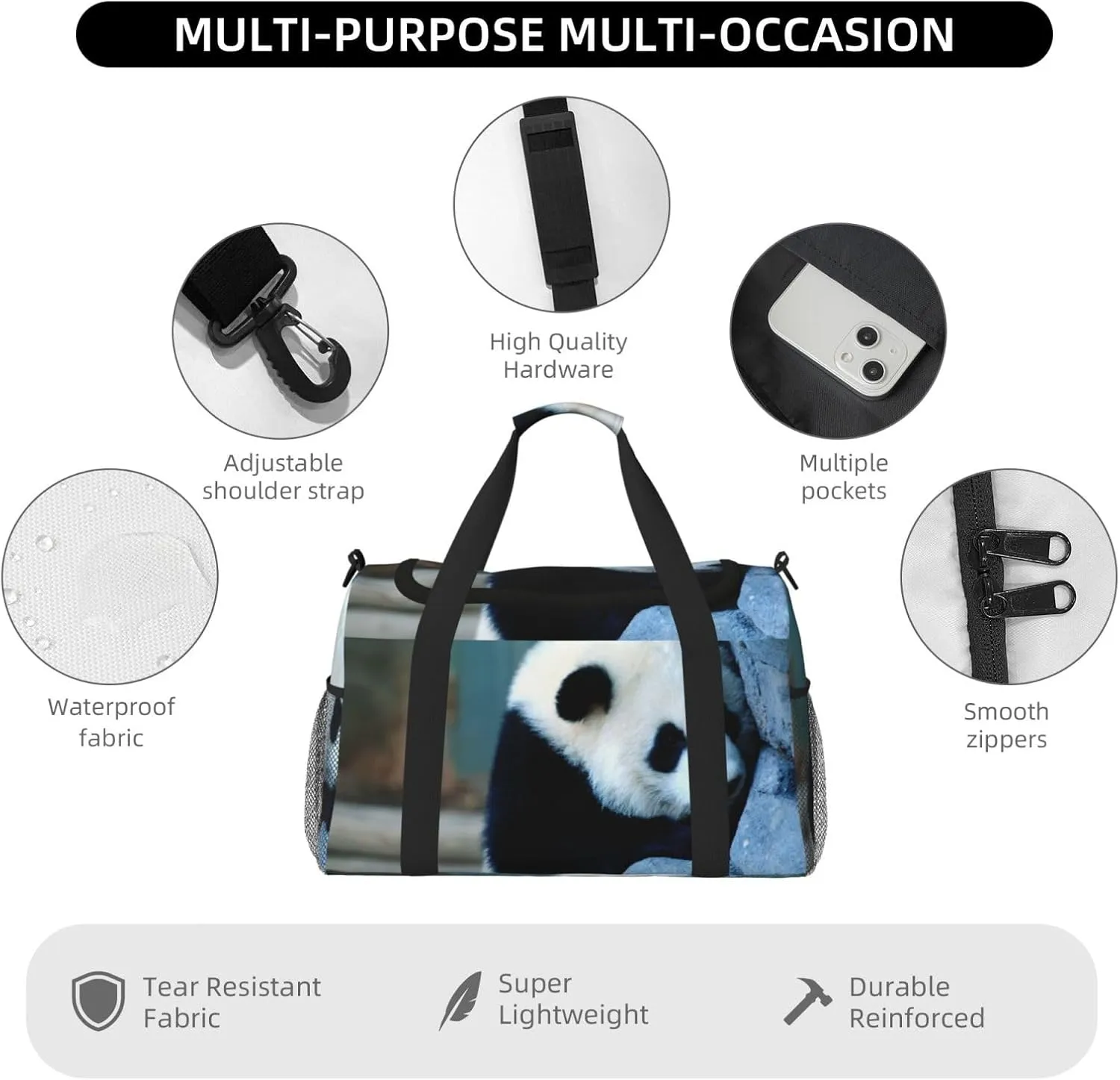 Panda At Play Travel Duffel Bag Large Foldable Waterproof Overnight Bag For Beach Swim Bags Pool Sports Gym