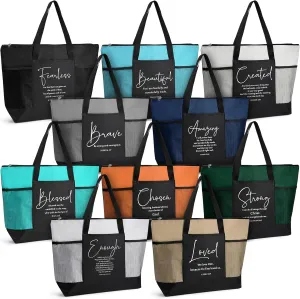 Paterr 10 Pcs Christian Tote Bags Bulk with Pocket Zipper for Women Bible Study Group Religious Church Gifts