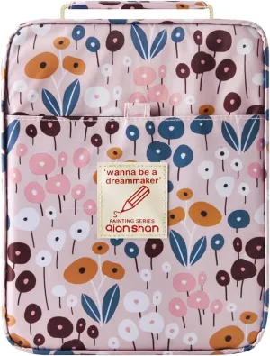 Pencil Case Holder Slot - Holds 260 Pencils or 180 Gel Pens with Zipper Closure ,Large Capacity Polyester Pen Organizer for Watercolor Pens or Markers - Perfect for Artist Pink Cartoon Flowers